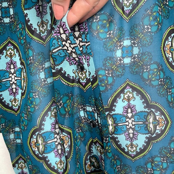 NWT Charter Club Teal V-Neck Button Up Tuxedo Pleated Blouse Tunic Large Petite - Picture 7 of 16